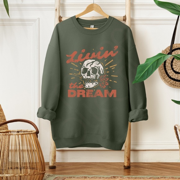 Living the Dream Skull Crewneck Sweatshirt - Picture 5 of 10